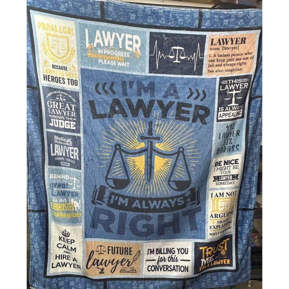 Lawyer Themed Blanket Throw "I'm Always Right" Humorous Novelty Gift Decor